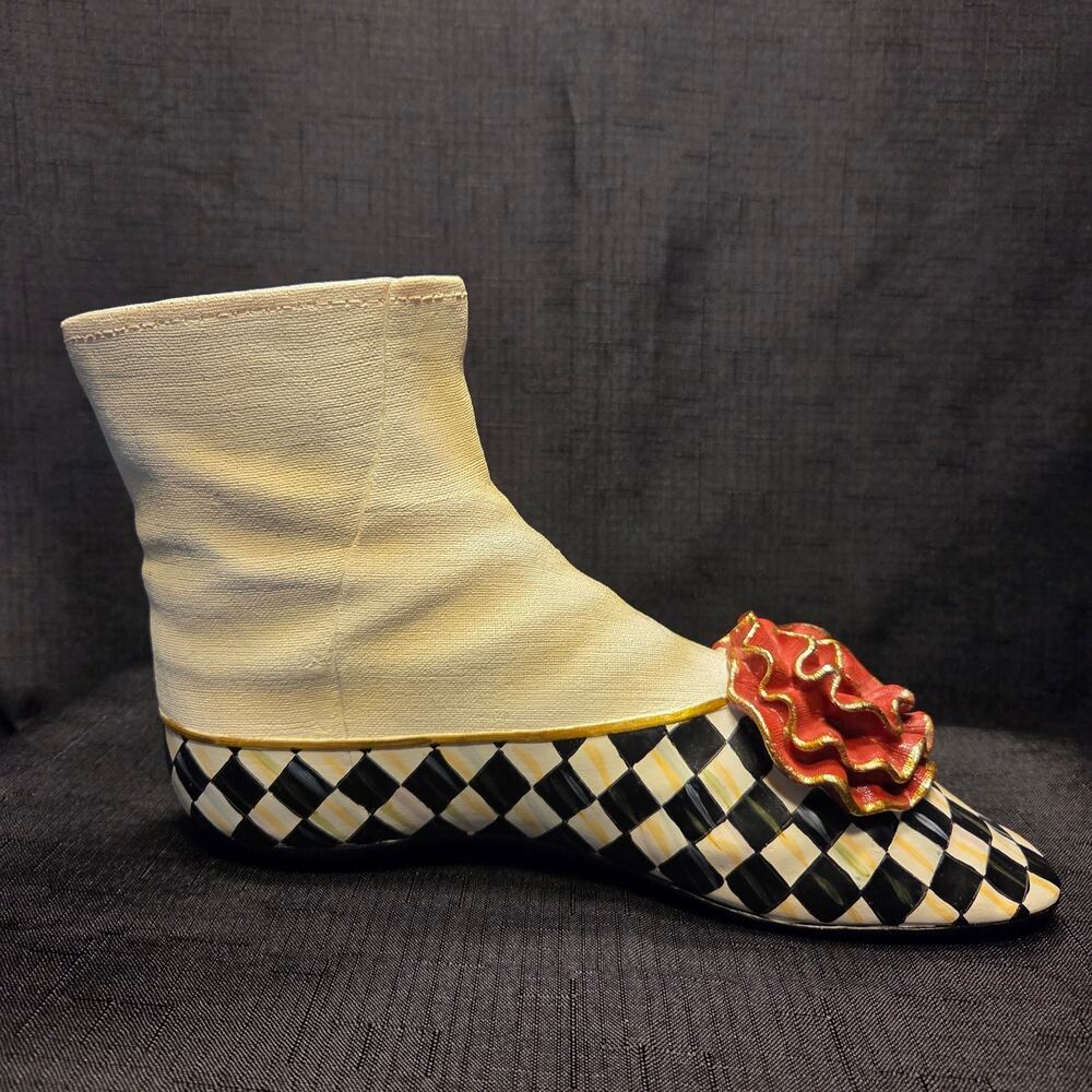 Rare Mackenzie-Childs Courtly Check Witches Shoe Figurine Harlequin Ruffle